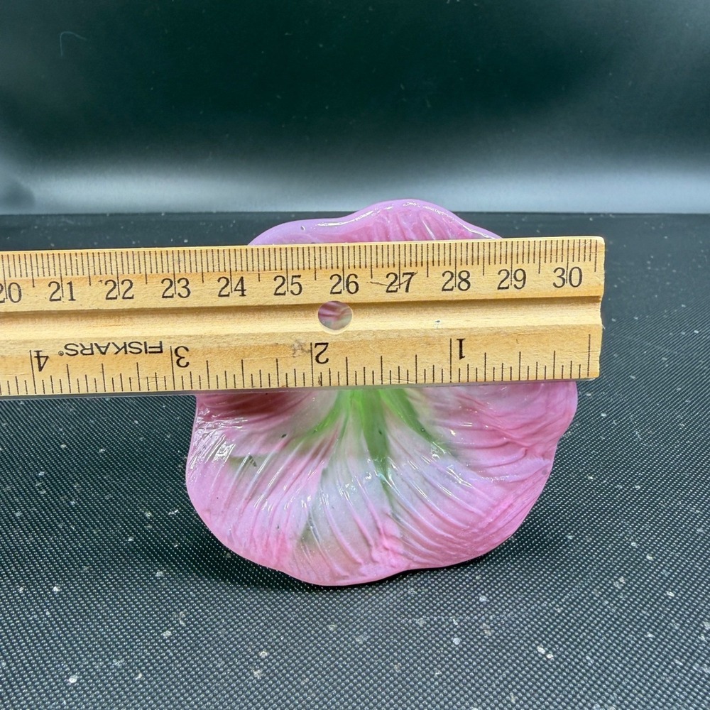 Hand Blown Glass Flower Pink Trumpet Morning Glory Green Stem Art Glass 7 Inch - Picture 3 of 11